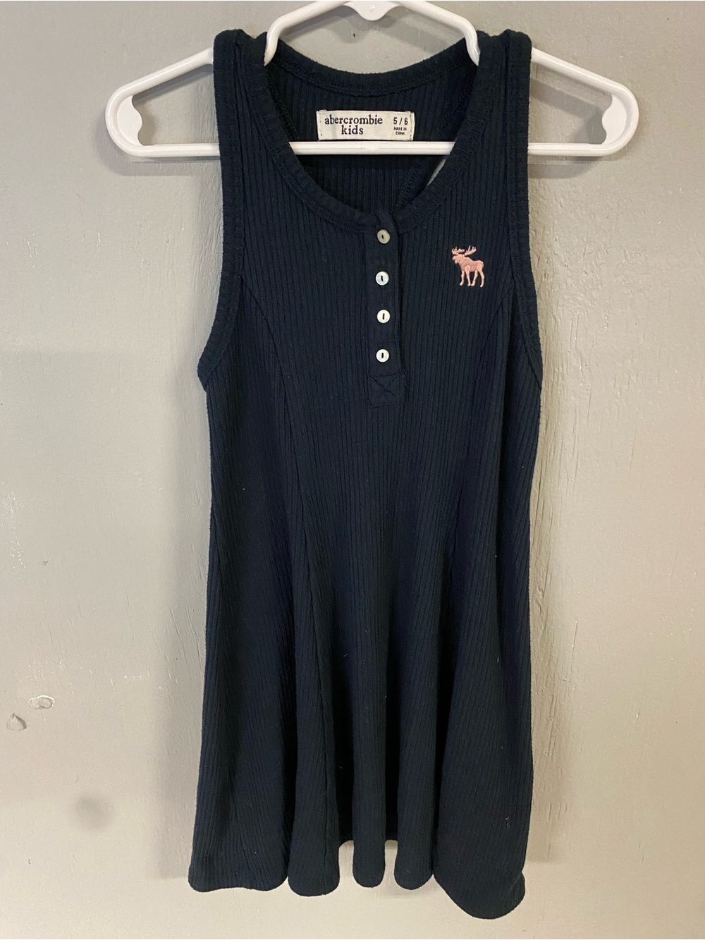 abercrombie kids navy tank dress with pink moose logo